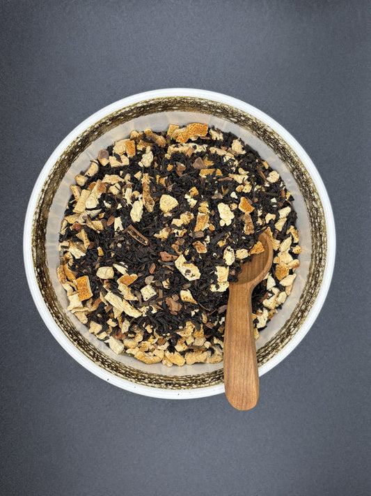 Schwarztee, lose, Oolong, Orange, Kokoschips